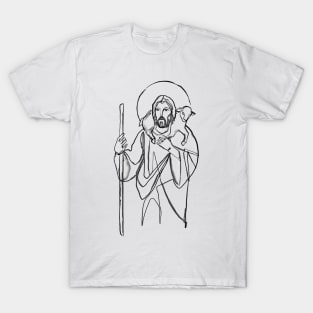 Jesus Christ Good Shepherd with sheep illustration T-Shirt